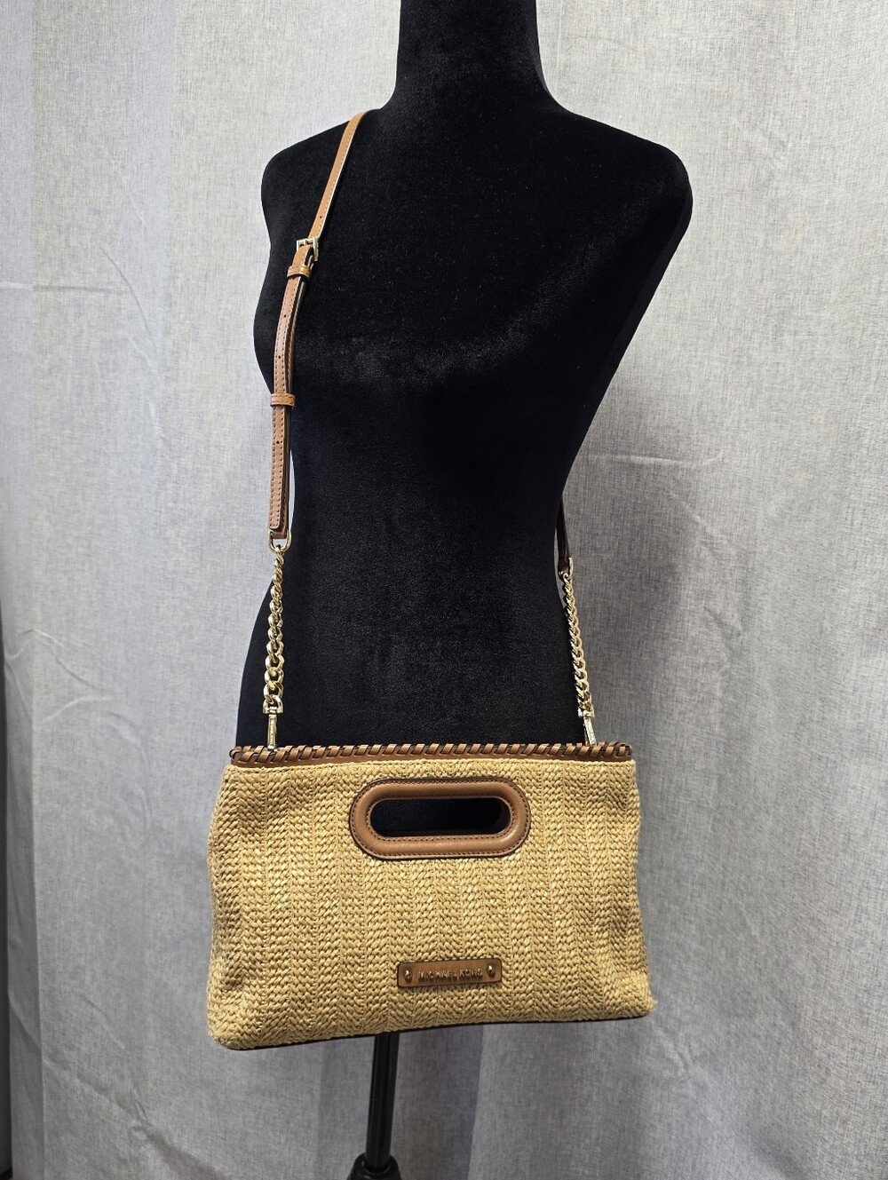 Michael Kors Rosalie Straw Leather Triom Clutch Crossbody Bag Boho